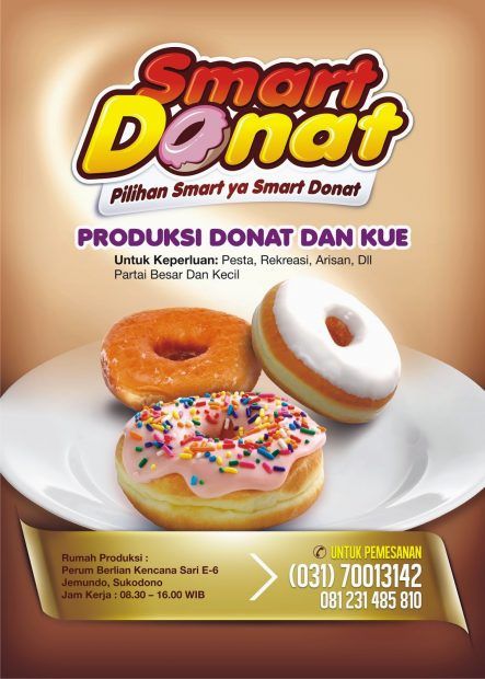 an advertisement for a donut shop with two glazed and sprinkled doughnuts