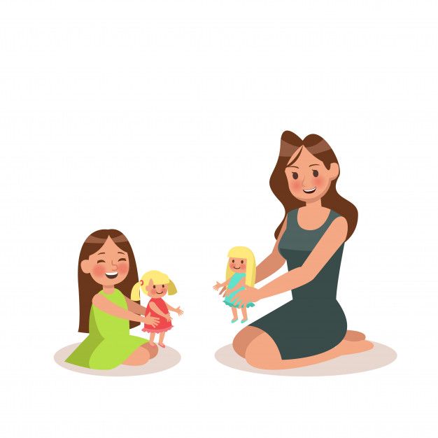 Mom and daughter playing doll Premium Vector Mother And Daughter Cartoon, Mom And Daughter Playing, Cartoon Mother And Daughter, Nanny Resume, Mum And Daughter Illustration, Playing With Dolls Illustration, Mom And Daughter Clipart, Family Drawing Illustration, Mom Drawing