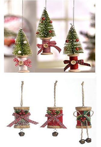 Christmas ornaments made from thread spools Spool Ornaments, Wooden Thread Spools, Wooden Spool Crafts, Spool Ideas, Spool Crafts, Vintage Christmas Crafts, Wooden Spool, Handmade Christmas Crafts, Ornaments Homemade