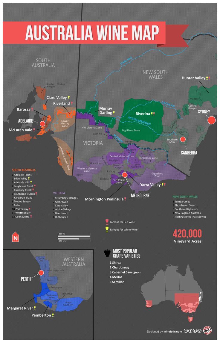 the wine map for australia is shown in red, green and purple colors with different locations