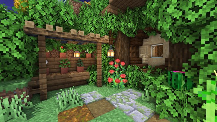 an image of a garden in minecraft