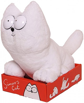 a white stuffed animal sitting on top of a red box with its eyes closed and nose wide open