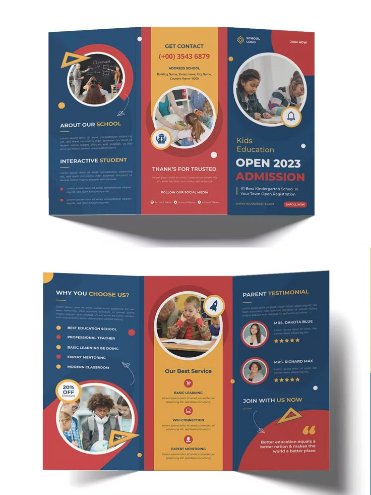 two fold brochure templates with different colors and shapes