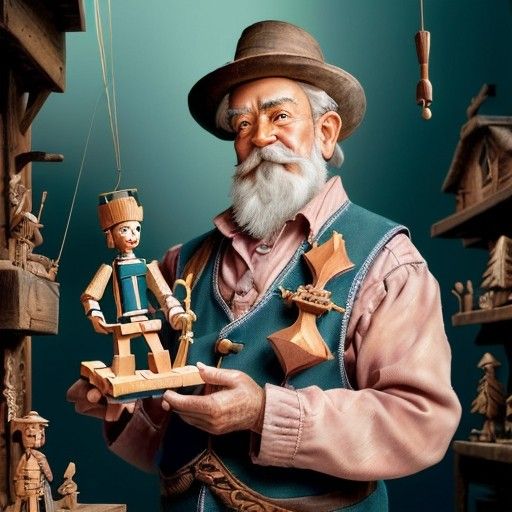 an old man holding a wooden toy in his hands