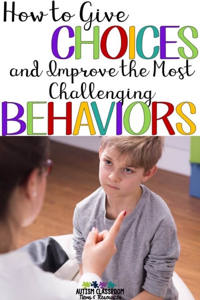 a young boy is talking to an adult in front of him with the words how to give choices and improve the most challenging behavior