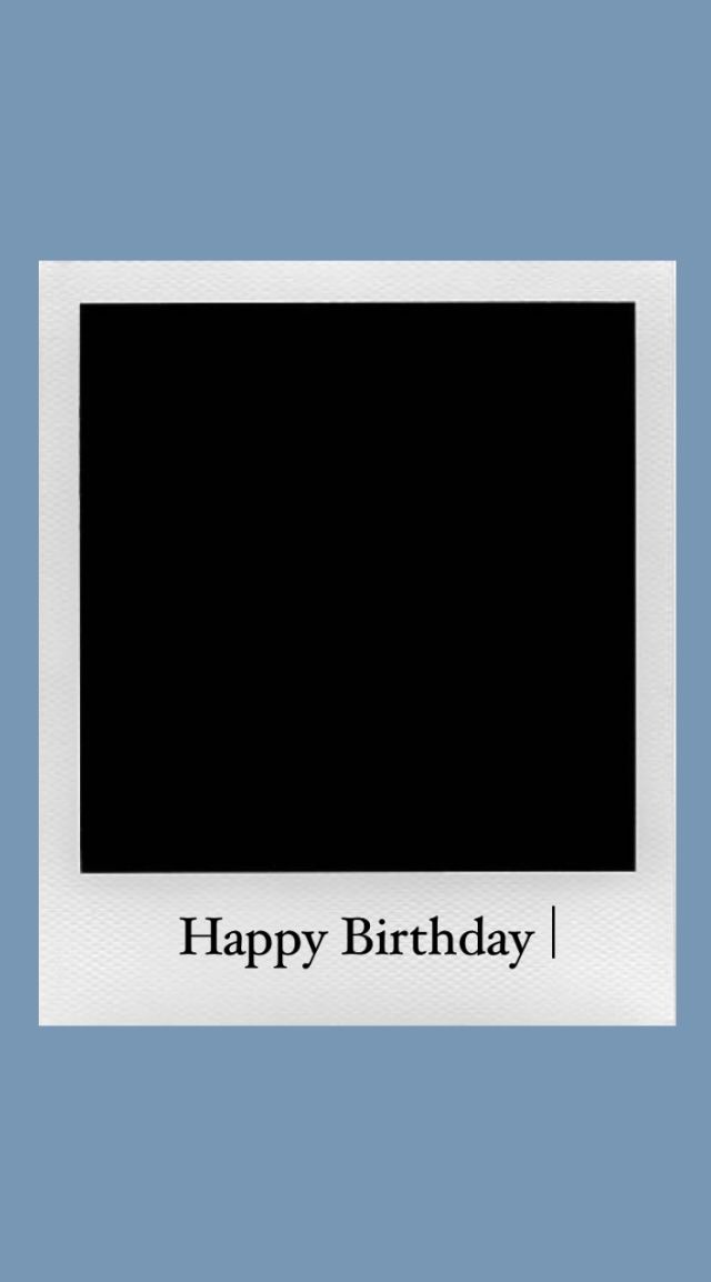 a black and white photo frame with the words happy birthday on it in front of a blue background