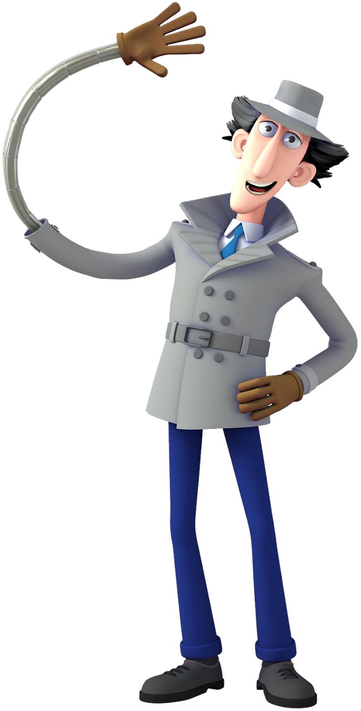 a cartoon man in a trench coat and hat with his arms stretched out to the side