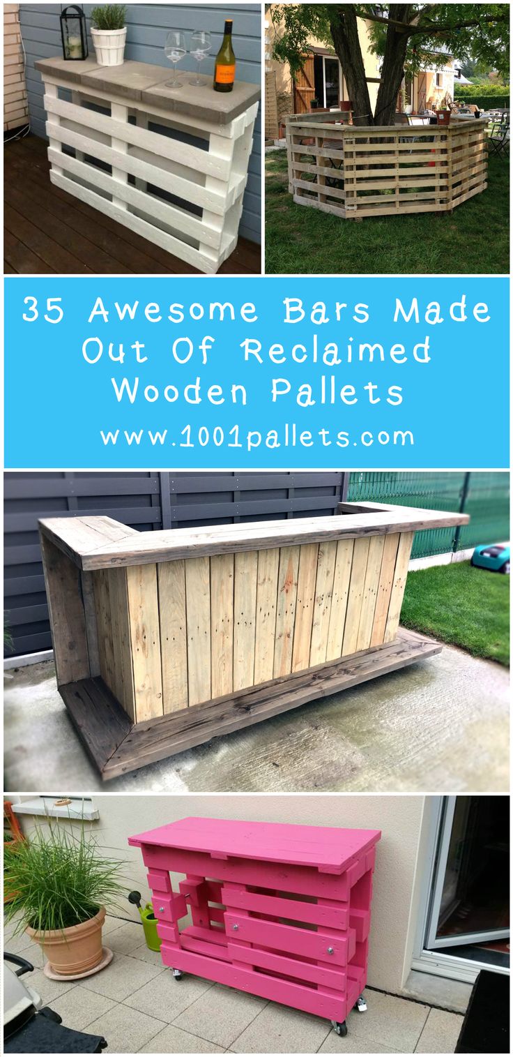 some wooden pallets are stacked on top of each other with the words 35 awesome diy made out of reclaimed wood pallets