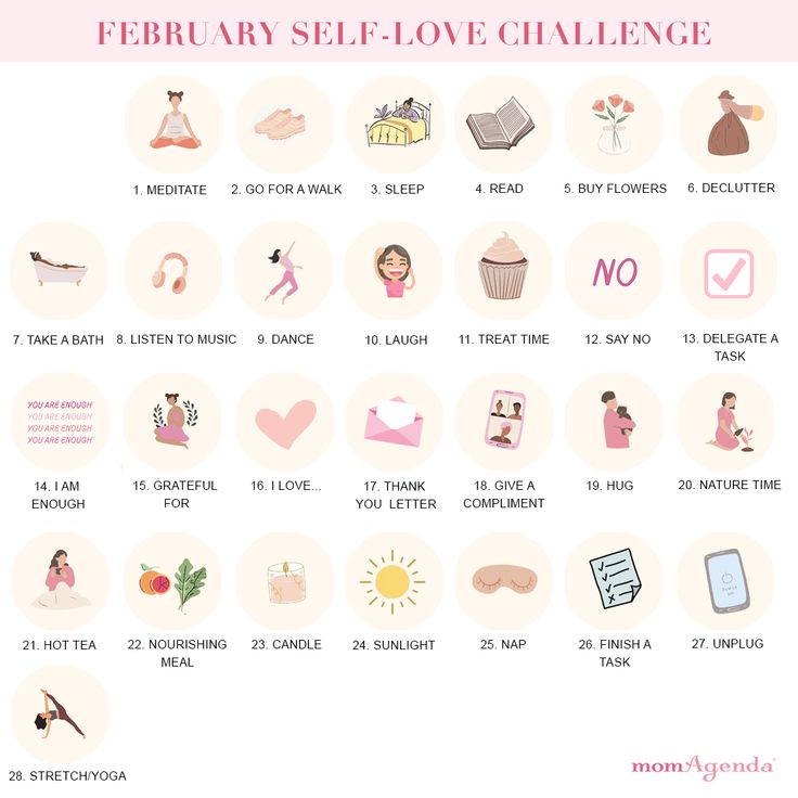 It's time for The momAgenda Self-Love February Challenge.  ​ Here's how it works:  ​1. Each day do 1 thing for your self-care/self-love ​2. Follow along at @momagenda for suggestions each day and comment below the daily post on Instagram or Facebook to keep yourself accountable  ​3. 5 WINNERS! On Feb 28th we will announce 5 winners who will receive the momAgenda Self-Care Planner  ​ ​Any questions? Let us know. We are so excited to do this with our momAgenda community. Much love 💗 February Self Care Calendar, Self Love February, February Daily Challenge, February Self Love Challenge, Self Care February, Valentine’s Day Self Care, February Things To Do, February Instagram Posts, February Self Care Challenge