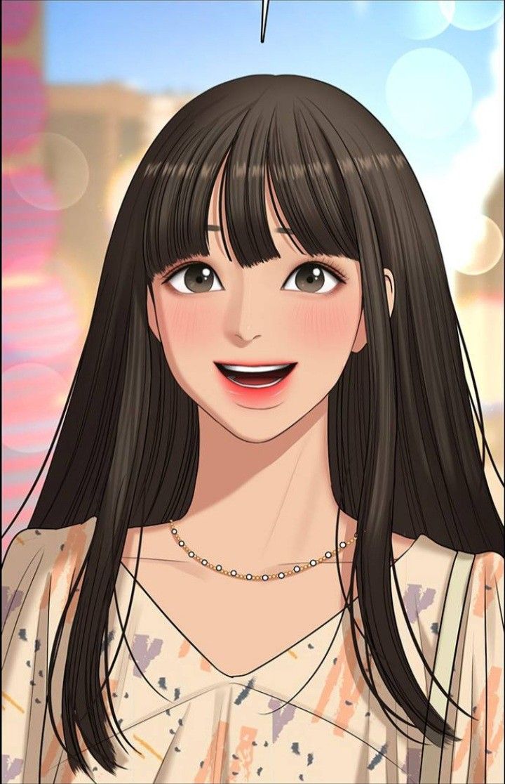 an animated girl with long black hair and bangs