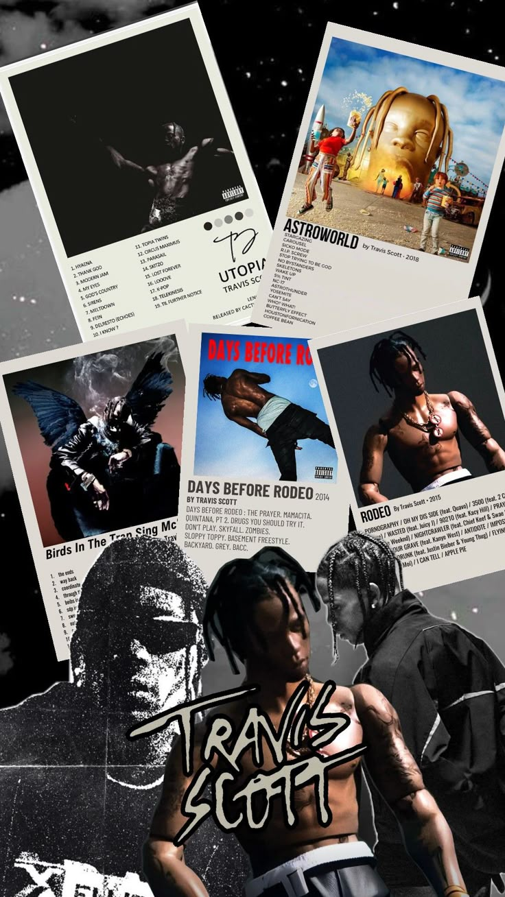 a collage of photos with the words travis scott on it