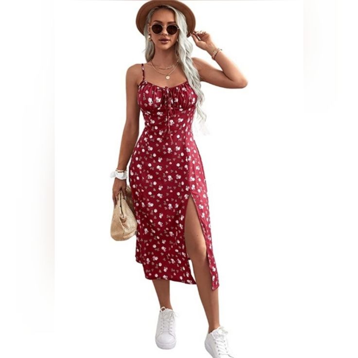 Feature: Sleeveless, Spaghetti Strap, Ruched Front, High Waist, Split Thigh, Floral Print Soft Fabric Has Some Stretch Perfect For Party, Dating, Weekend, Going Out, Holiday, Street, Outdoor And Vacation Model Measurements: Height: 68.9 Inch, Bust: 32.7 Inch, Waist: 23.6 Inch, Hips: 35 Inch. Wear: S Bohomeian Dresses, Summer Dress Inspo Aesthetic, How To Style A Floral Dress, Summer Dress Ideas Casual, Pretty Outfits Casual, Cute Dresses Casual Classy, Floral Dress Outfit Ideas, Floral Dress Aesthetic, Stylish Summer Dresses