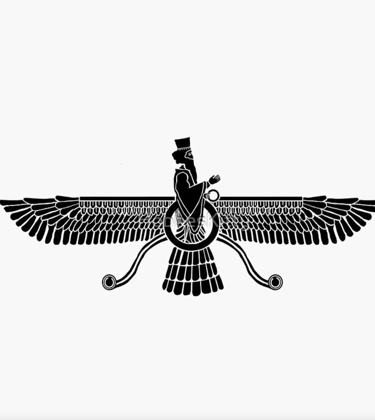 a black and white drawing of an egyptian winged bird with a top hat on it's head