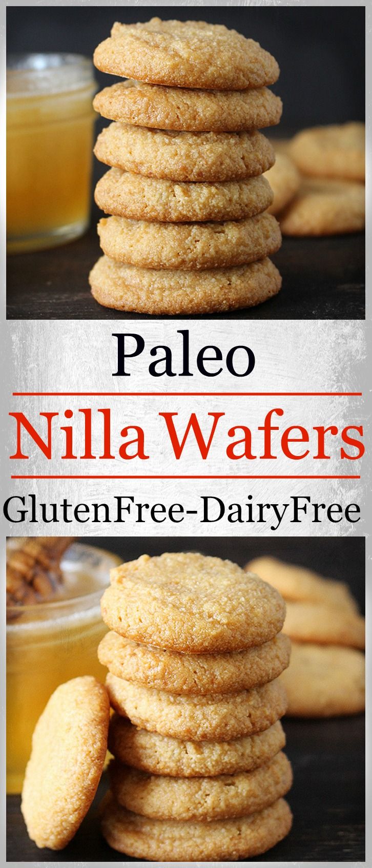 two pictures of cookies stacked on top of each other with the words paleo nila wafers gluten free dairy - free