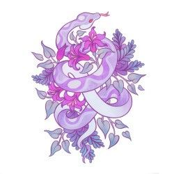 a purple snake with leaves and flowers on it