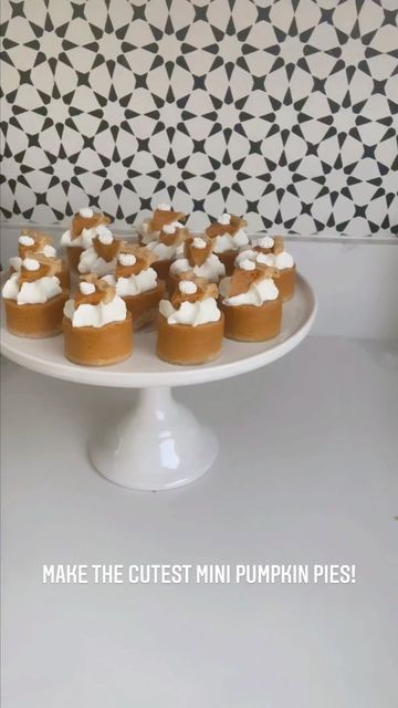 mini pumpkin pies on a cake plate with the words make the cutest pumpkin pie