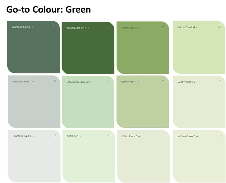 the color chart for go - to colours green