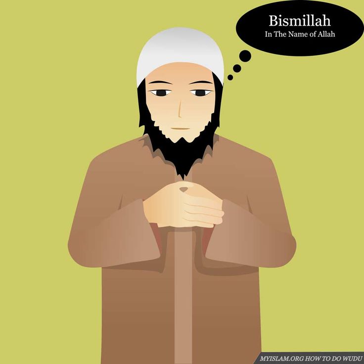 an illustration of a man with a thought bubble saying bismillah in the name of allah