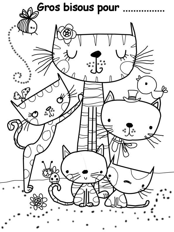 a black and white drawing of cats with flowers on the ground in front of them