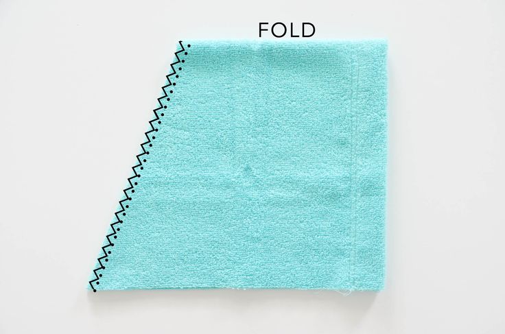 a piece of blue cloth with the word fold on it and an image of a green towel