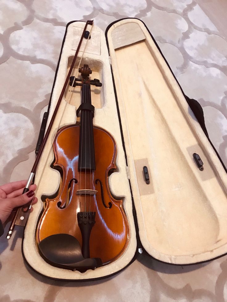 a violin in its case is being held by someone's hand