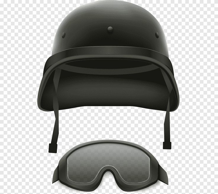 a helmet and goggles are shown on a transparent background