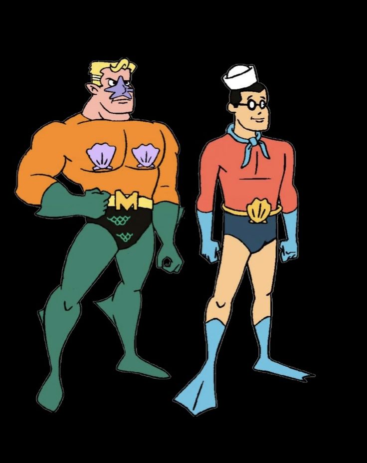 two cartoon characters standing next to each other