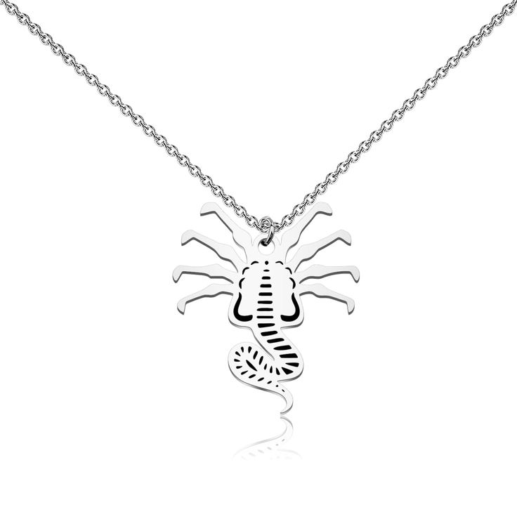 PRICES MAY VARY. Material: stainless steel, it is hypo allergenic, it doesn’t rust, change colour or tarnish and it is lead free and nickel free. Size: facehugger charm: 2.3cm(0.90inch)*2.2cm(0.86inch), chain length: 45cm(17.7inch)+5cm(1.97inch). The necklace will in a high quality velvet bag ready for giving. Perfect gift for Facehugger fans and fans of alien creatures. Mysterious Facehugger is the beginning of your interpretation of extraterrestrial creatures, and it will bring you inspiration Bug Necklace, Scary Alien, Alien Creatures, Inspired Jewelry, Velvet Bag, Happy Moments, Pet Gifts, Chain Length, The Beginning