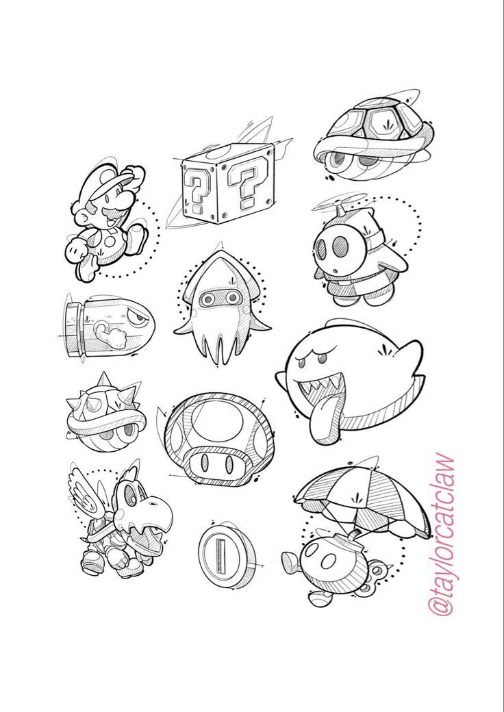 an image of some cartoon characters drawn in pencil on paper with the words super mario and luigi