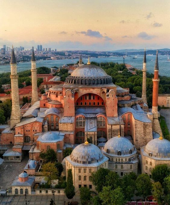 an aerial view of the blue mosque in turkey