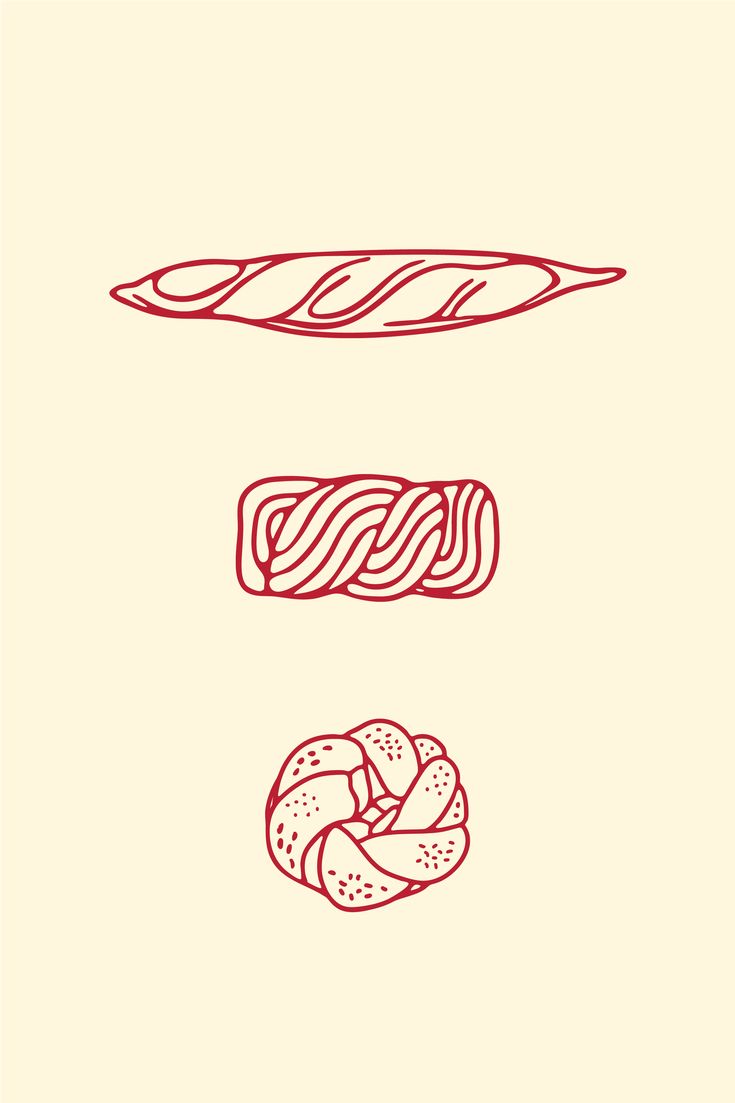 three different types of bread on a beige background with red lines in the middle and bottom