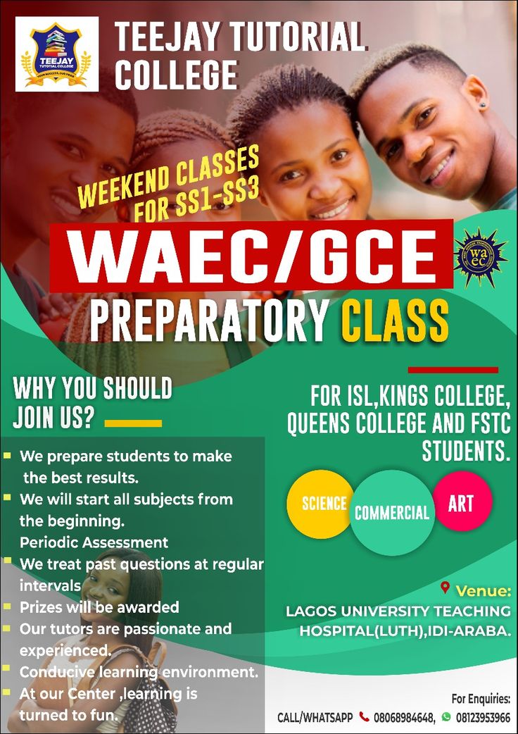 the flyer for waec / gce preparatory class