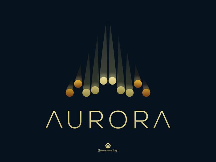 the word aurora written in gold on a dark background with lights coming from above it