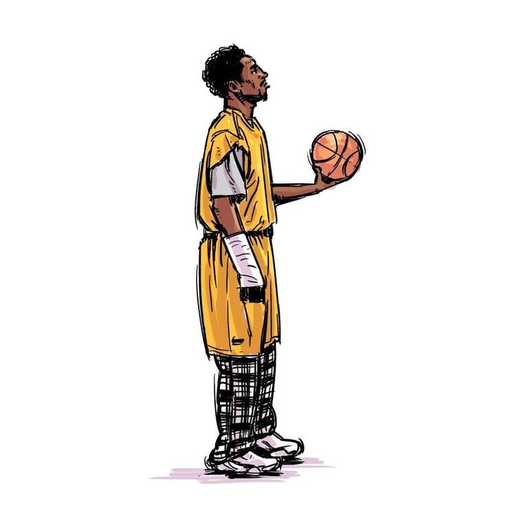 a drawing of a basketball player holding a ball