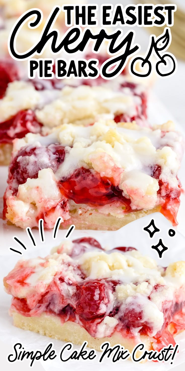 Close-up shot of pieces of cherry pie bars. Cherry Dessert Bars, Cherry Pie Filling Recipes Easy, Cherry Filling Recipes, Cherries Dessert, Tart Cherry Pie, Cherry Pie Bars Recipe, Cherry Pie Filling Recipes, Cherry Recipes Dessert, Cherry Pie Bars