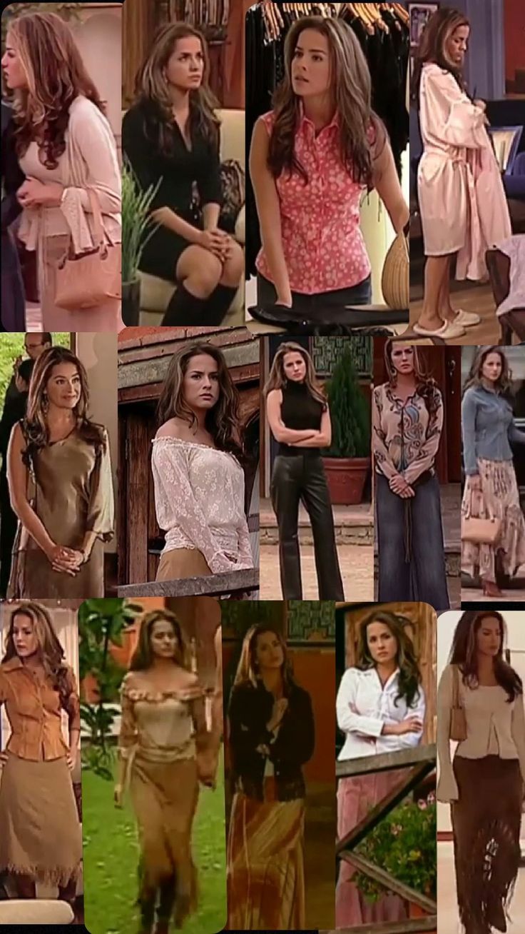 many different pictures of women in skirts and blouses on the set of tv show friends