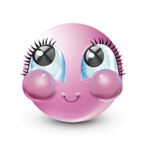 a pink smiley face with large eyelashes on it's nose and eyes are looking at the camera