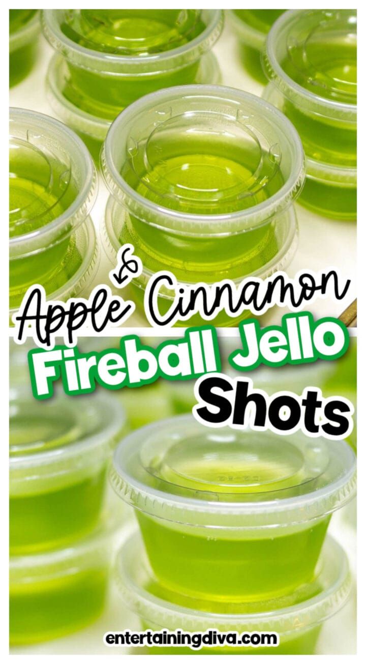 apple cinnamon fireball jello shots with text overlay