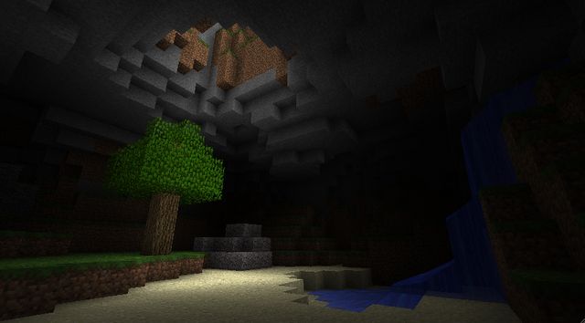 an image of a tree in the middle of a minecraft environment at night time