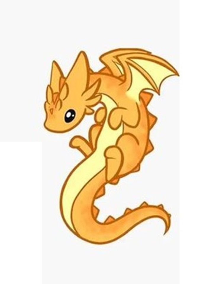 an orange dragon with big eyes and tail