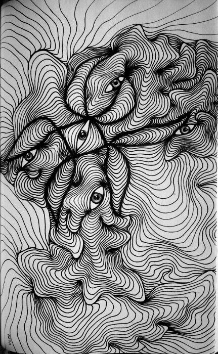 an abstract drawing with lines and shapes