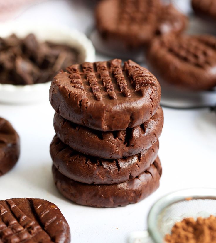 chocolate cookies stacked on top of each other