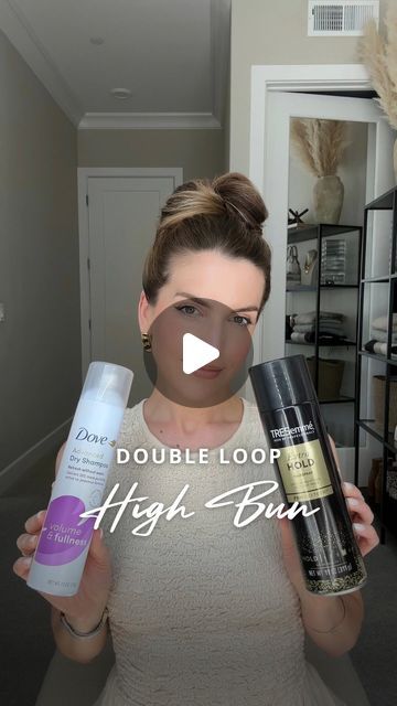 Nichole Ciotti on Instagram: "#ad My styling must-haves to create an easy high bun that lasts all day; @dove Volume + Fullness dry shampoo and @tresemme Extra Hold Hairspray 💁‍♀️ Shop these products and more at @walmart. #YourStyleMadeSimple #hairtutorial #updo #hairstyles" Quick High Bun Hairstyles, Short Hair High Bun Tutorial, Easy High Bun Tutorial, How To Make High Bun Hairstyles, High Messy Bun Tutorial For Medium Hair, High Bun Short Hair, High Bun Updo Tutorial Videos, High Bun Hairstyles, High Hair