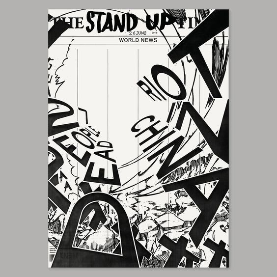 a black and white poster with the words stand up