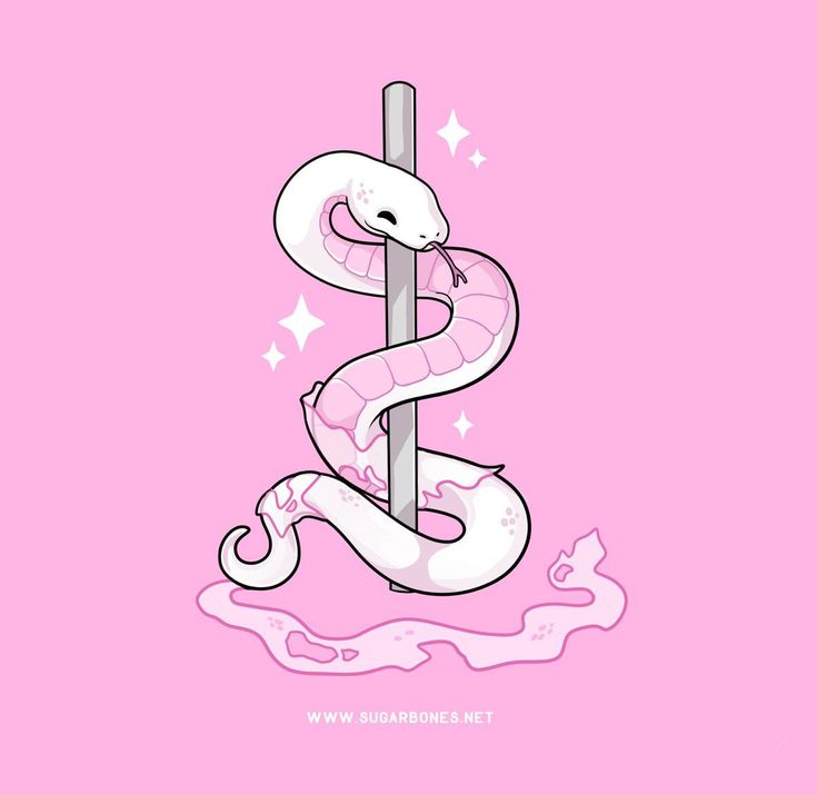 a snake wrapped around a pole in the shape of a letter s on a pink background