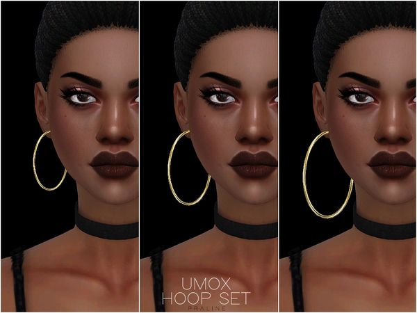 three different views of a woman's face with large hoop earrings