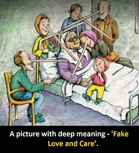 an image of a group of people in a hospital bed with the caption, a picture with deep meaning fake love and care