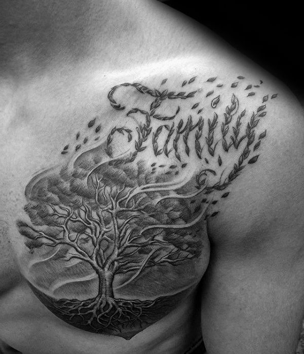 a man with a tree tattoo on his chest