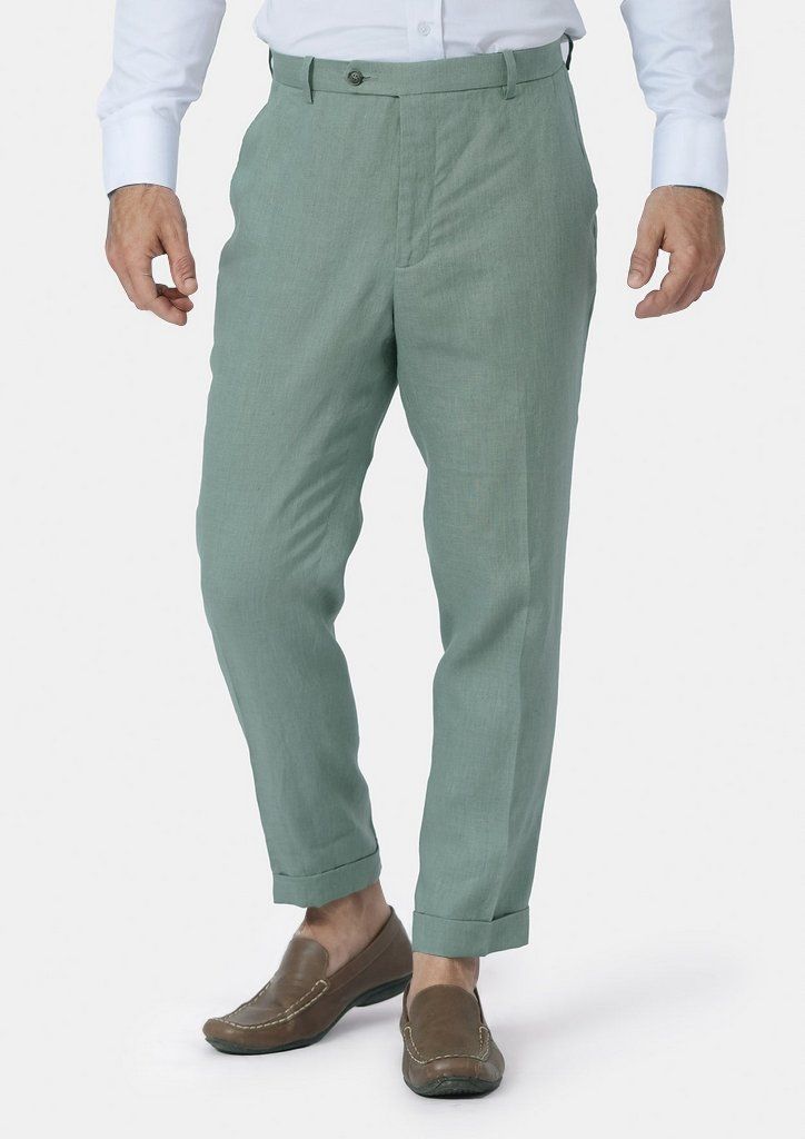 Be the center of attention in the fashionable Jade Green Linen Pants. Made with 100% linen, perfect for those warm, breezy summer days while making a bold statement. Unique and stylish, these custom pants are sure to turn heads! Linen Trousers With Welt Pockets, Green Straight Dress Pants For Summer, Chic Pants With Welt Pockets For Summer, Cotton Straight Leg Summer Dress Pants, Linen Dress Pants Trousers For Summer, Summer Cotton Dress Pants, Straight Leg, Summer Straight Leg Cotton Dress Pants, Summer Chinos With Wide Leg And Welt Pockets, Summer Cotton Chinos