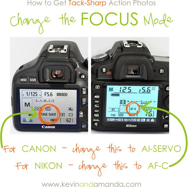 two cameras side by side with the words how to get track - sharp action photos